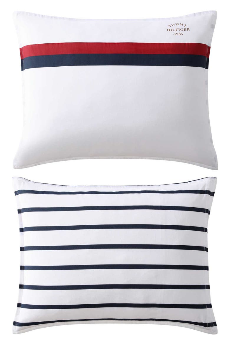 Classic Stripe Duvet Cover & Shams Set, Alternate, color, WHITE/ RED/ NAVY