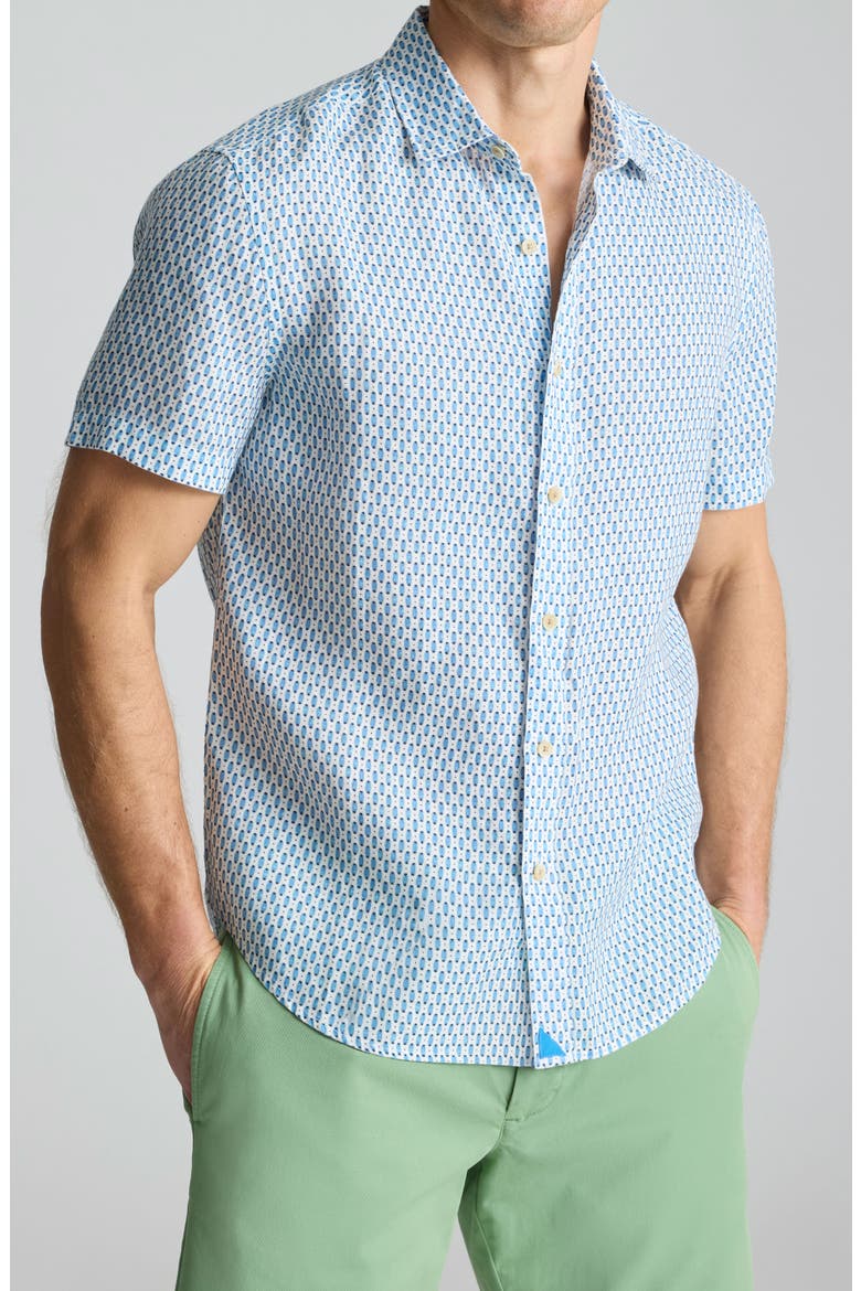 Redcroft Microprint Short Sleeve Linen Button-Up Shirt, Main, color, BLUE