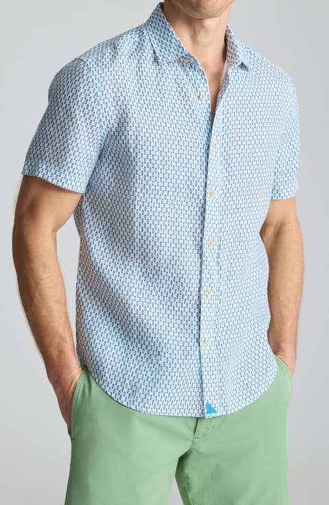 Redcroft Microprint Short Sleeve Linen Button-Up Shirt