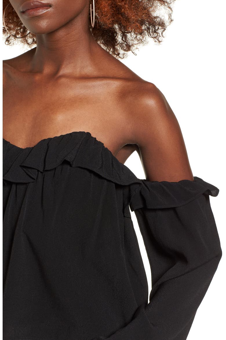Ruffle Off the Shoulder Blouse, Alternate, color, BLACK