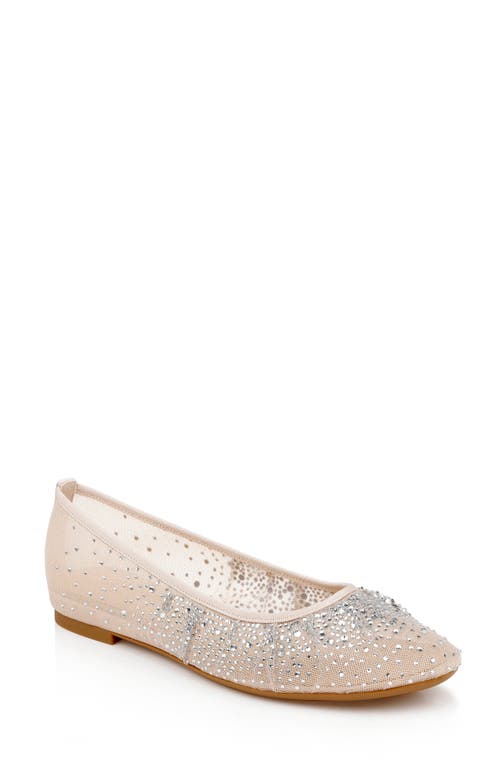Jewel Badgley Mischka Nuala Embellished Flat In Beige/mesh
