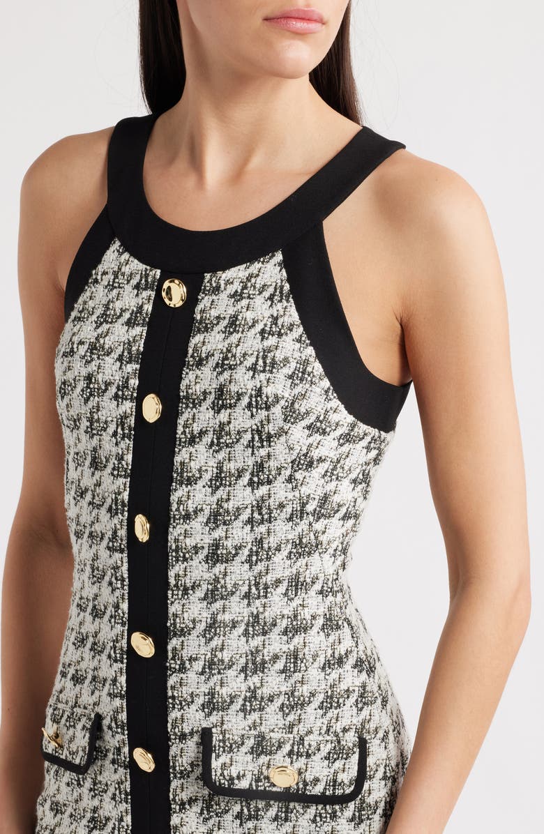 Black Halo Aura Houndstooth Midi Dress, Alternate, color, 