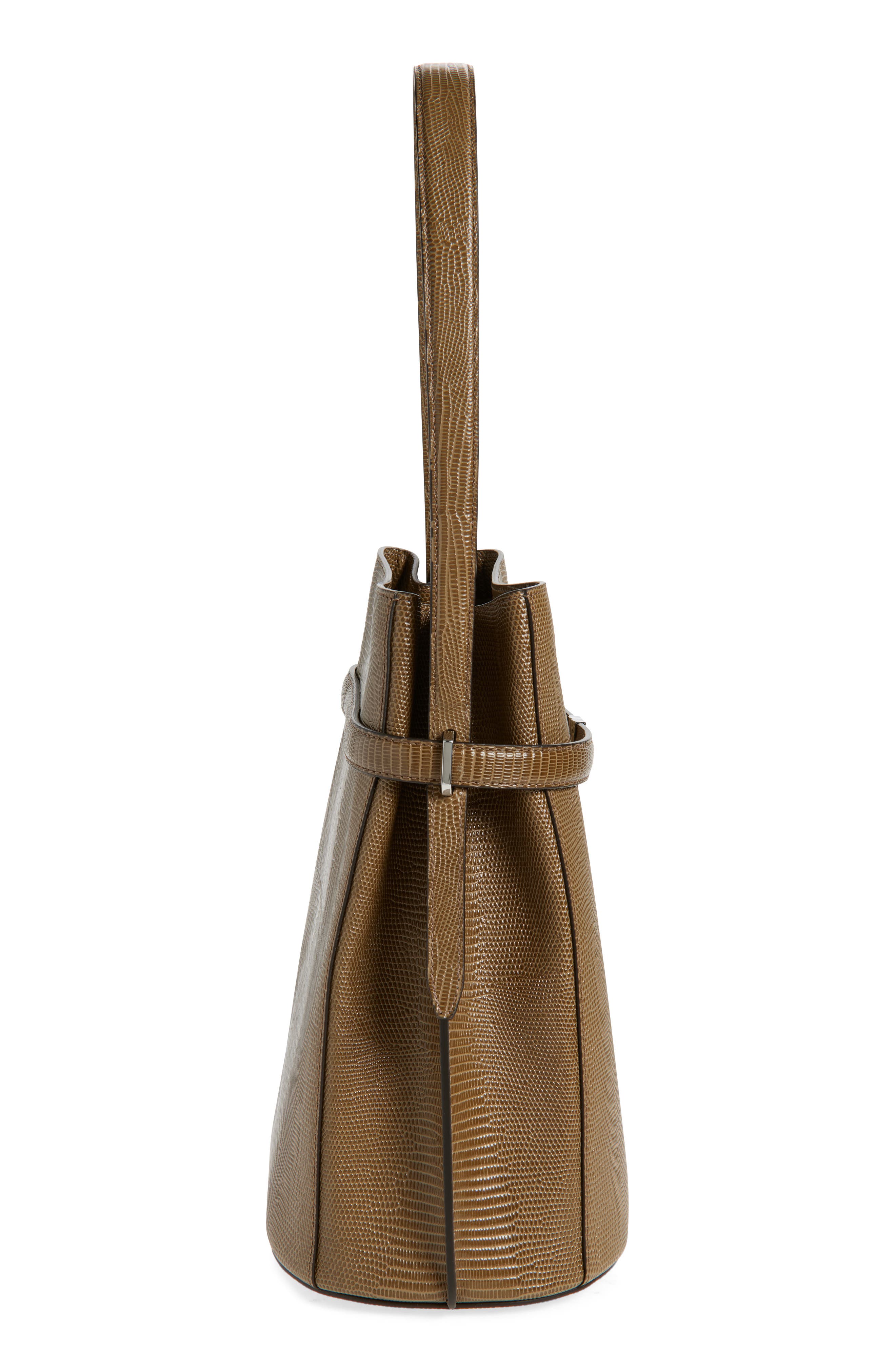 TOTEME Belted Lizard Embossed Leather Bucket Shoulder Bag, Alternate, color, Dark Olive