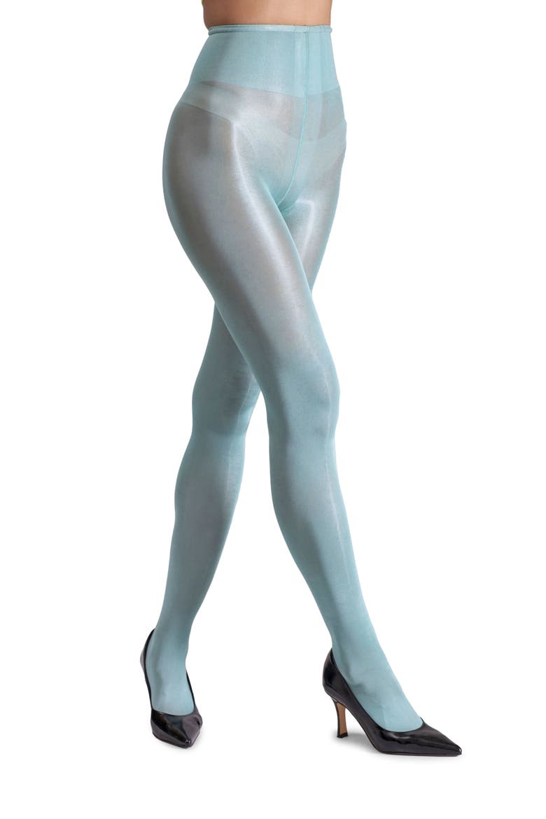 Lustrous Silky Shiny 40-Denier Semi-Opaque Tights, Alternate, color, TEAL GREEN