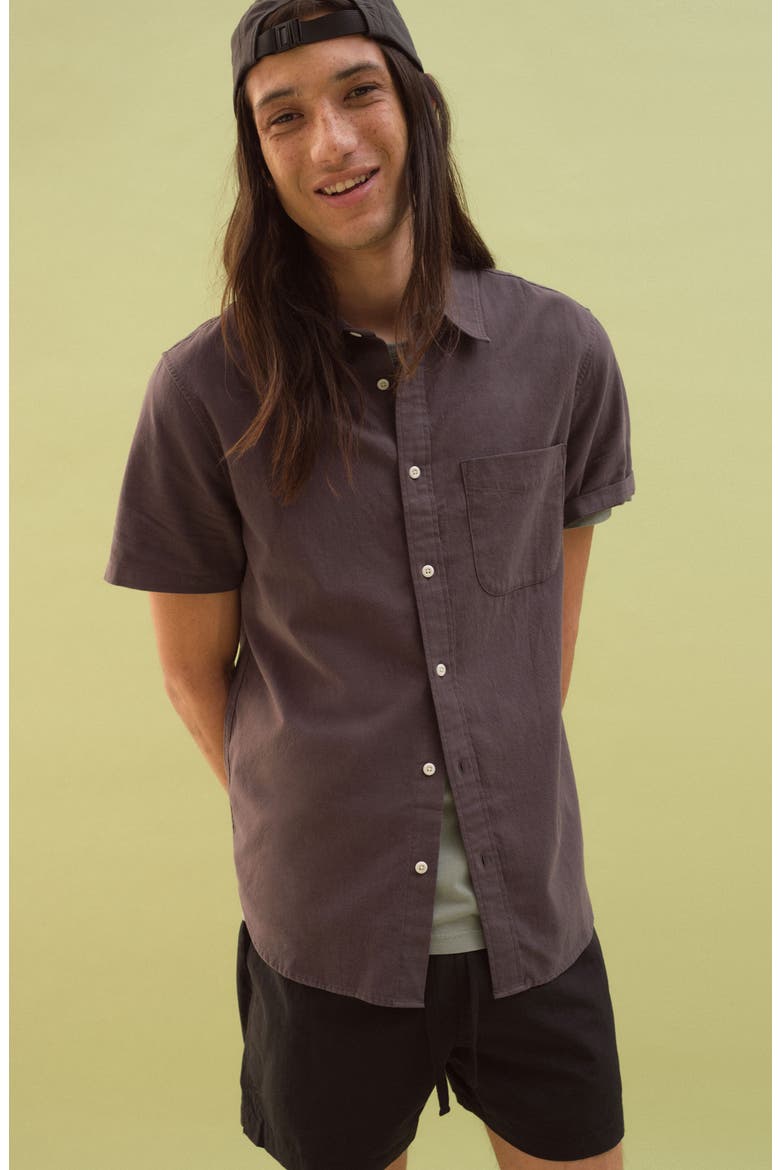 Perfect Crinkle Cotton Short Sleeve Button-Up Shirt, Alternate, color, THUNDER CLOUD