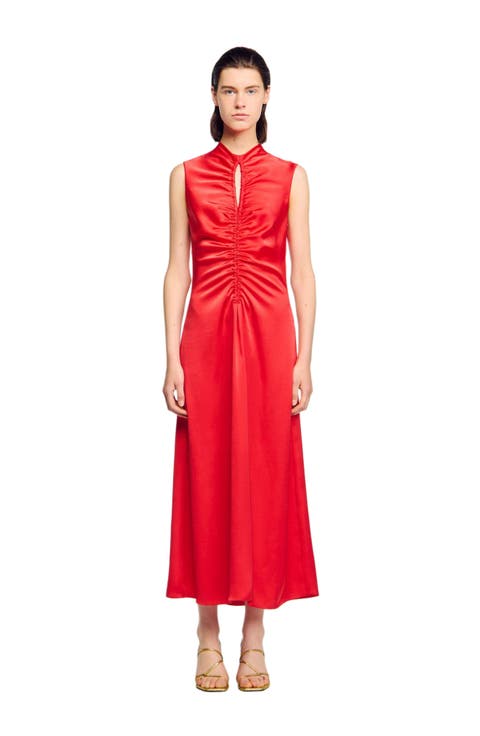 Draped satin-effect dress