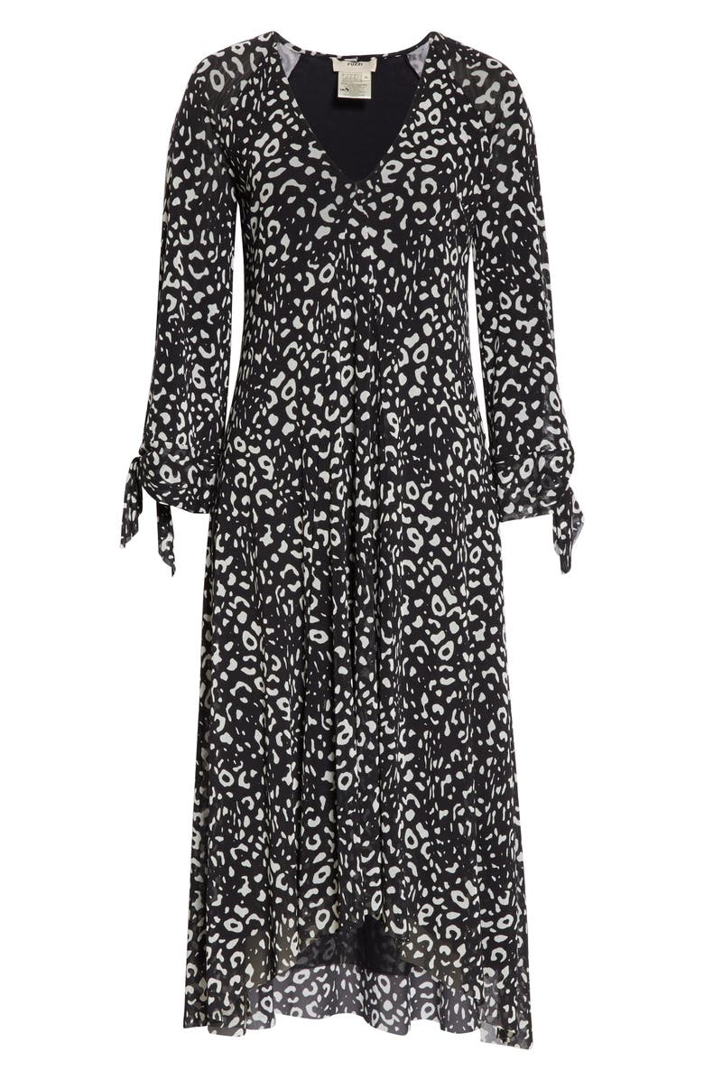 Fuzzi Leopard Print Tie Long Sleeve Midi Dress, Alternate, color,