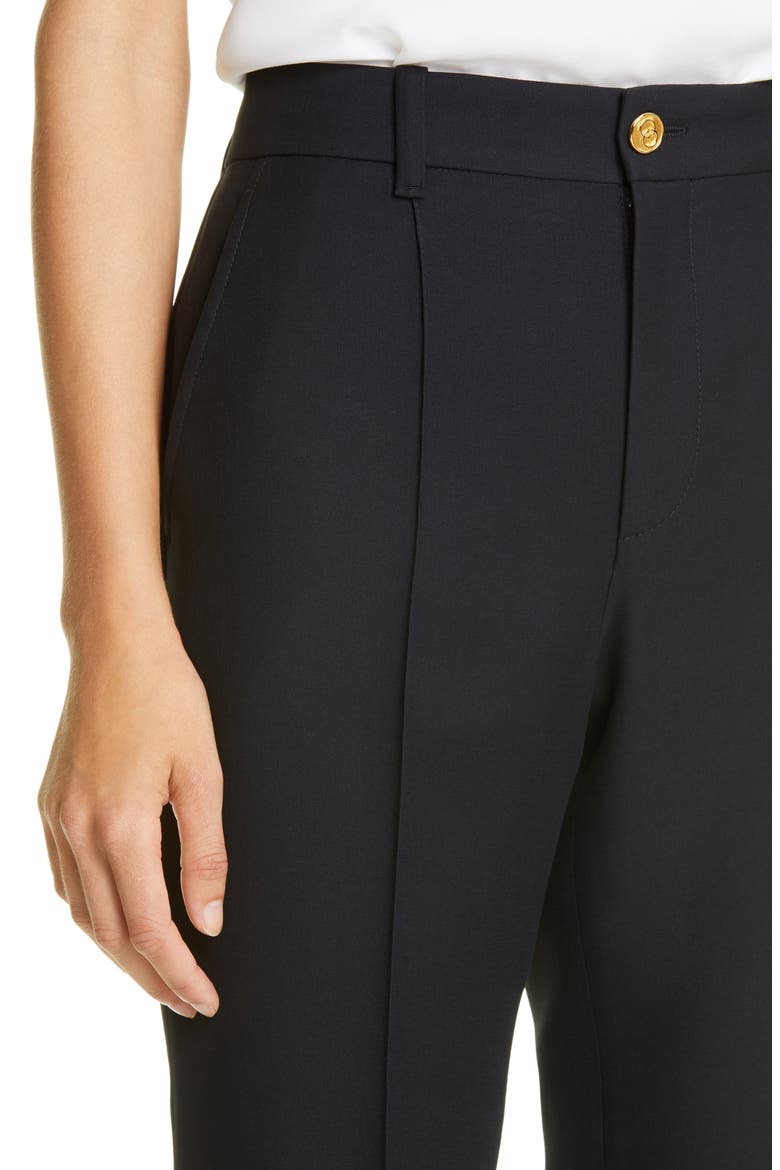 High Waist Silk & Wool Cady Crepe Flare Pants, Alternate, color, BLACK