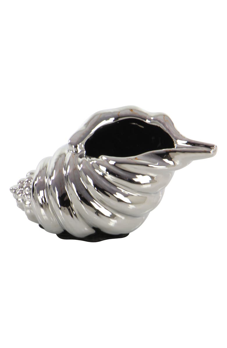 WILLOW ROW Silver Ceramic Shell Sea Life Sculpture - Set of 3, Alternate, color, Silver