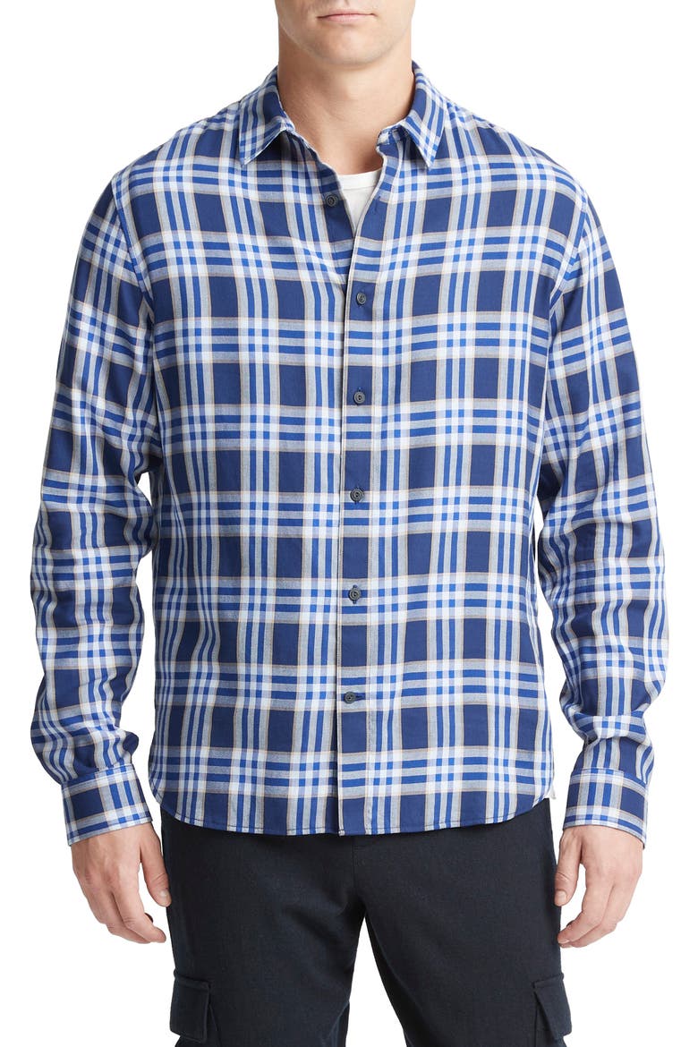 Venice Plaid Button-Up Shirt, Main, color, COBALT/SAND TRAIL