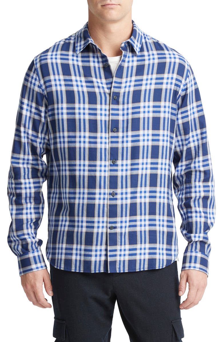 Vince Venice Plaid Button-Up Shirt, Main, color, Cobalt/Sand Trail