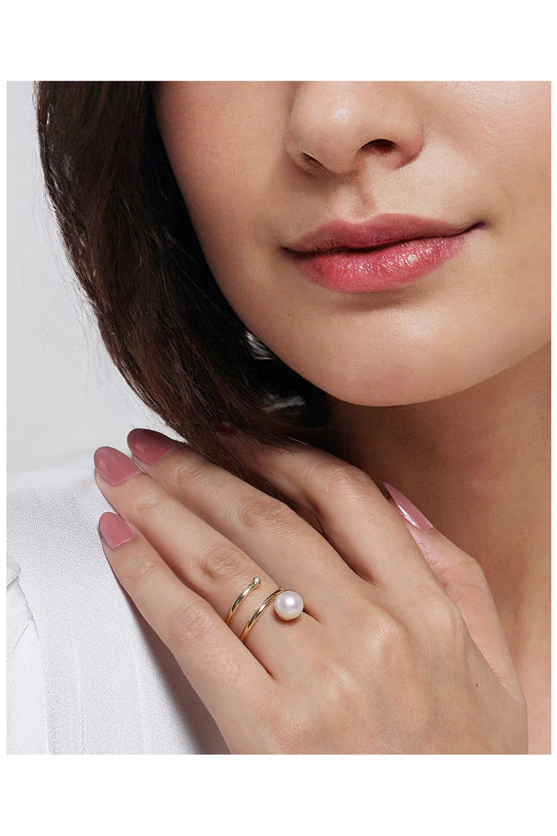 14k Gold Diamond and Pearl Bypass Ring, Alternate, color, GOLD