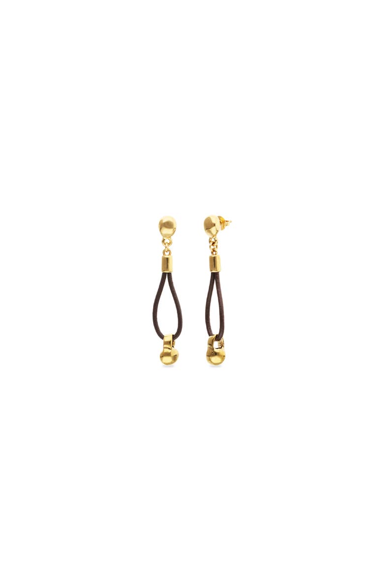 Long Leather Earrings with 18K Gold-Plated Dial Detail, Main, color, Gold