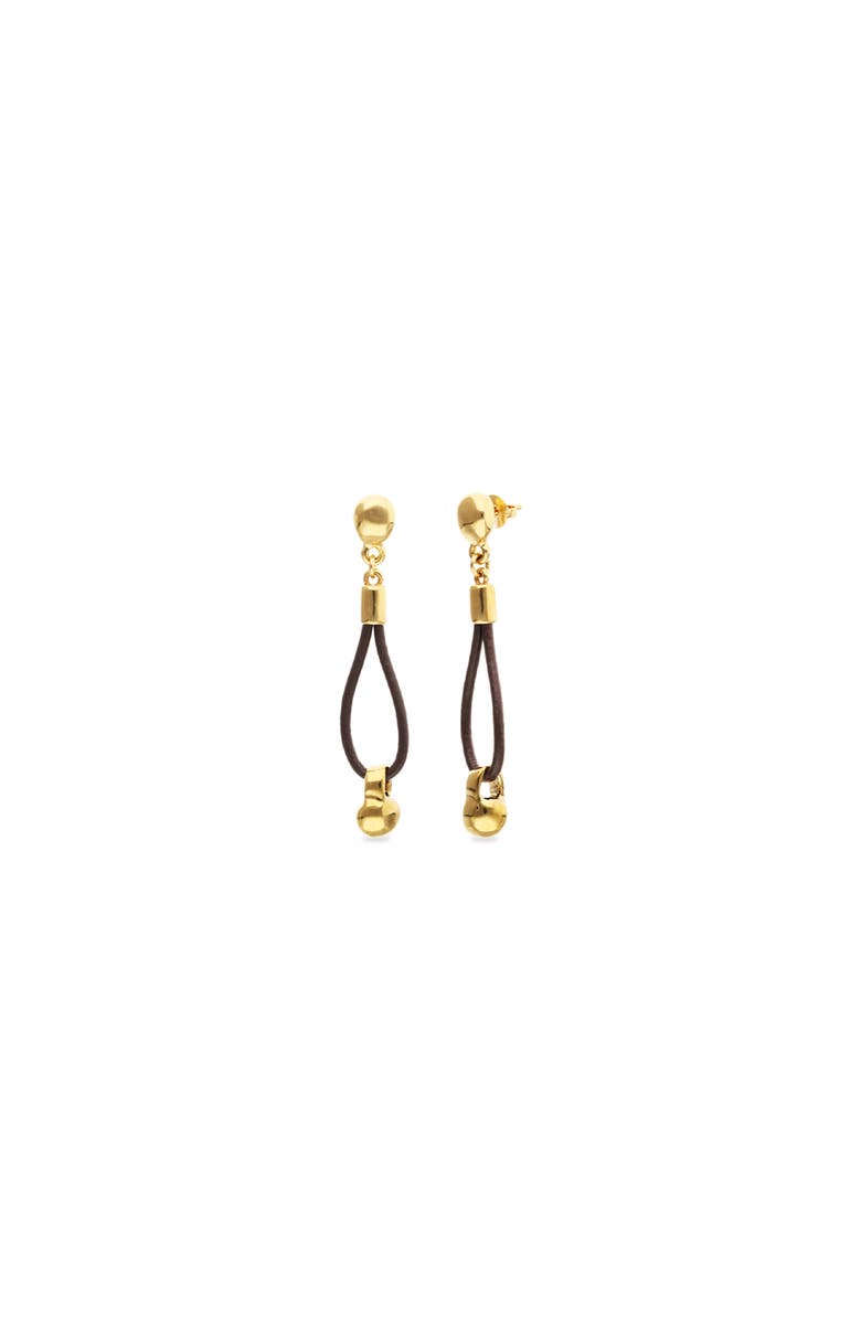 UNODE50 Long leather earrings with 18k gold-plated dial detail, Main, color, Gold