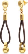 UNODE50 Long leather earrings with 18k gold-plated dial detail