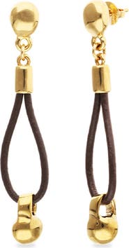 UNODE50 Long leather earrings with 18k gold-plated dial detail