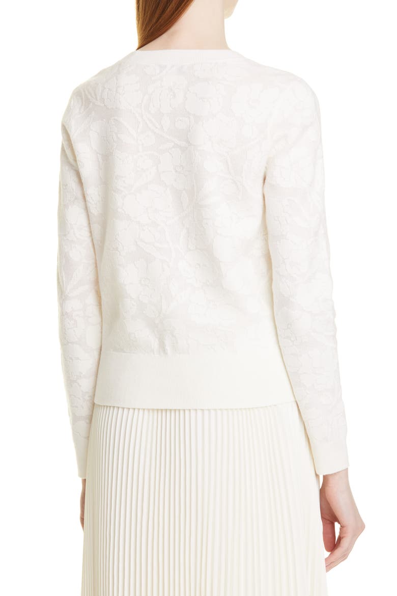 Floral Jacquard Cotton Blend Sweater, Alternate, color, WHITE
