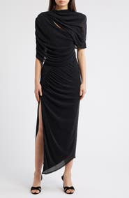 Black Halo Vionna Metallic Cutout Asymmetric Cocktail Dress
