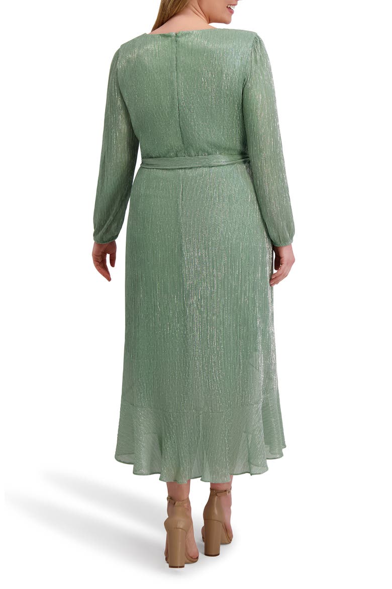 Ruffled Metallic Long Sleeve High-Low Maxi Dress, Alternate, color, SAGE