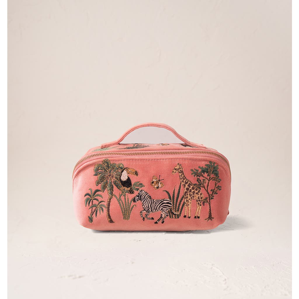 Elizabeth Scarlett World Wildlife Velvet Open Flat Makeup Bag In Orange