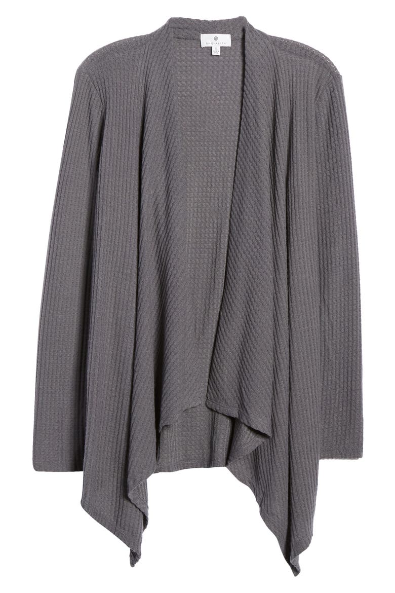 Waffle Knit Waterfall Cardigan, Alternate, color, HEATHER CHARCOAL