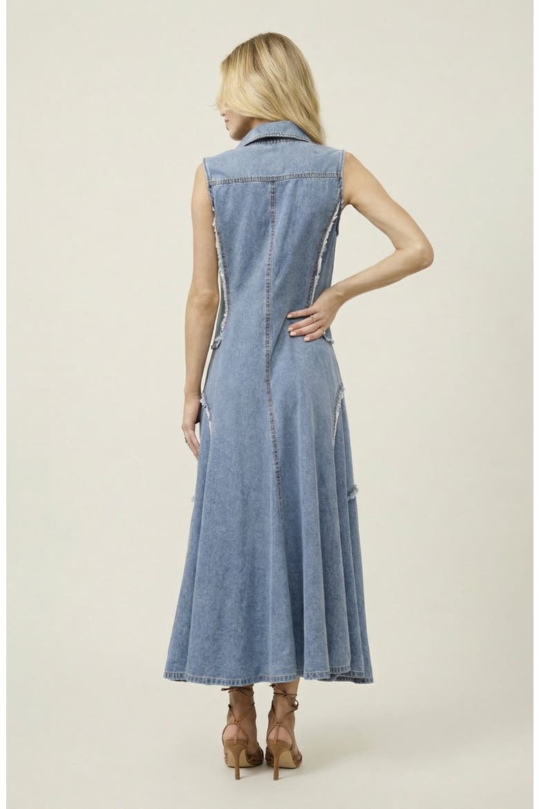 Sleeveless Denim Button Front Midi Dress, Alternate, color, Light Blue Wash