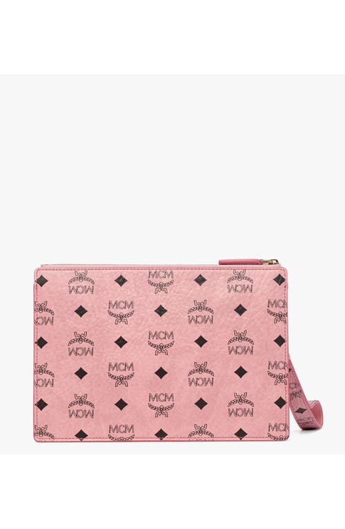 Mcm Wristlet Standing Pouch W/ Chain Strap In Pink
