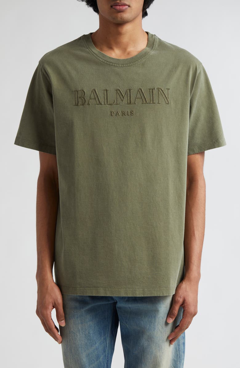 Balmain Embroidered Logo Cotton T-Shirt, Main, color, Uia Kaki/ Kaki