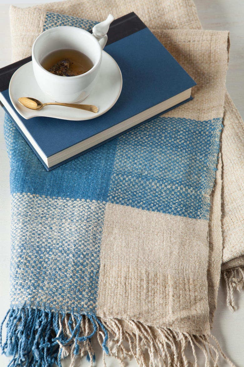 Border Handwoven Silk Throw, Alternate, color, Indigo