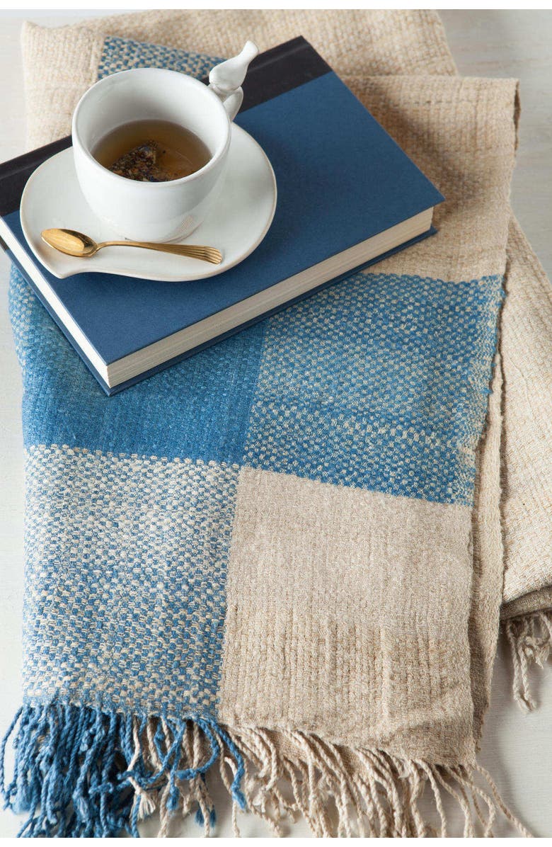 Sustainable Threads Border Handwoven Silk Throw, Alternate, color, Indigo