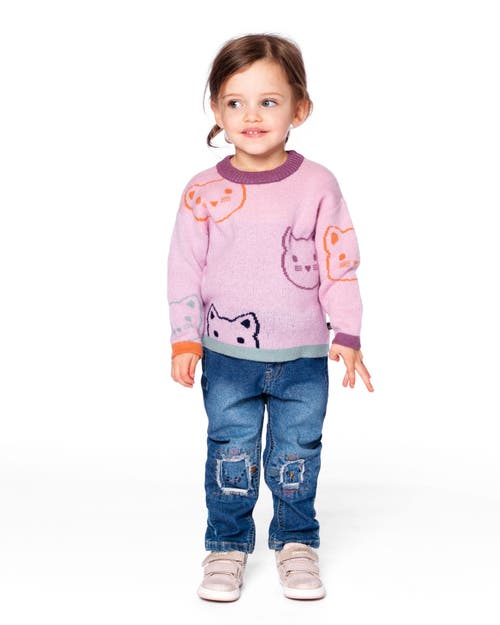 Deux Par Deux Knit Jacquard Sweater With Cats In Pink