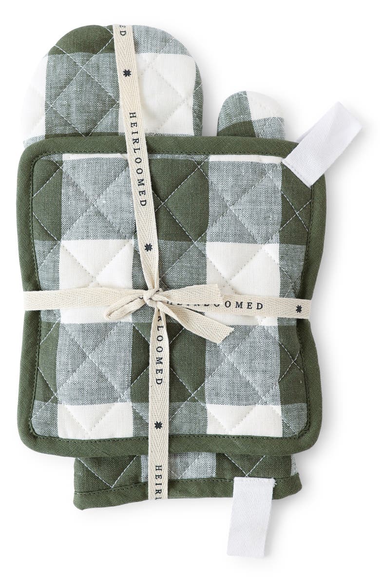 Heirloomed Collection Oven Mitt & Potholder Set, Alternate, color, Olivegingham