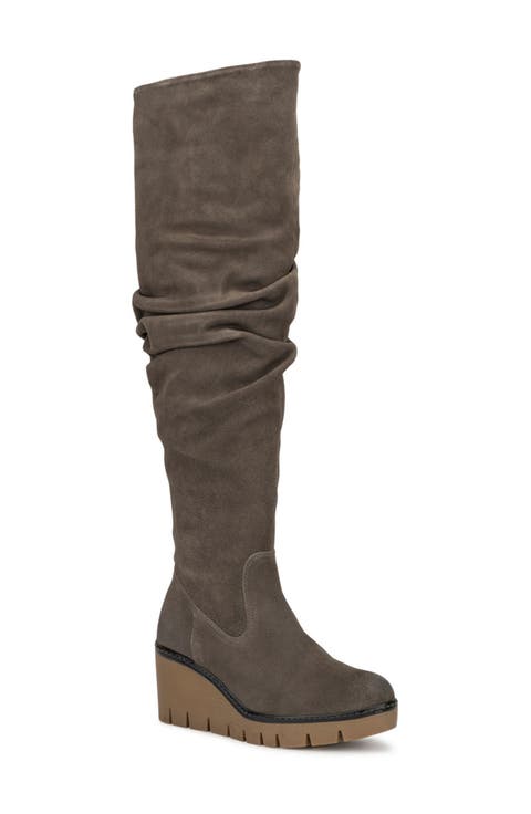 Maisie Shirred Wedge Knee High Boot
