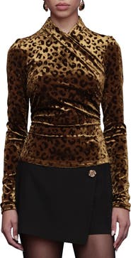 Avec Les Filles Burnout Leopard Print Surplice Top