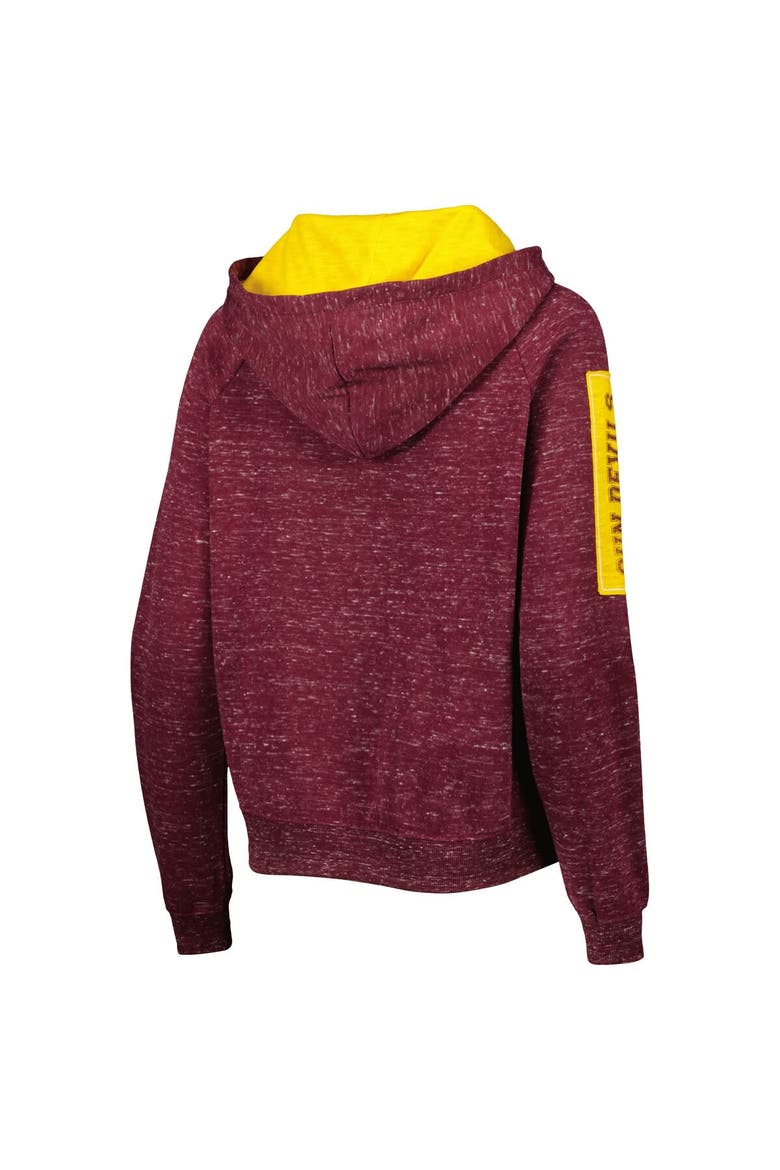 Women's Colosseum Maroon Arizona State Sun Devils The Devil Speckle Lace-Placket Raglan Pullover Hoodie, Alternate, color, Maroon
