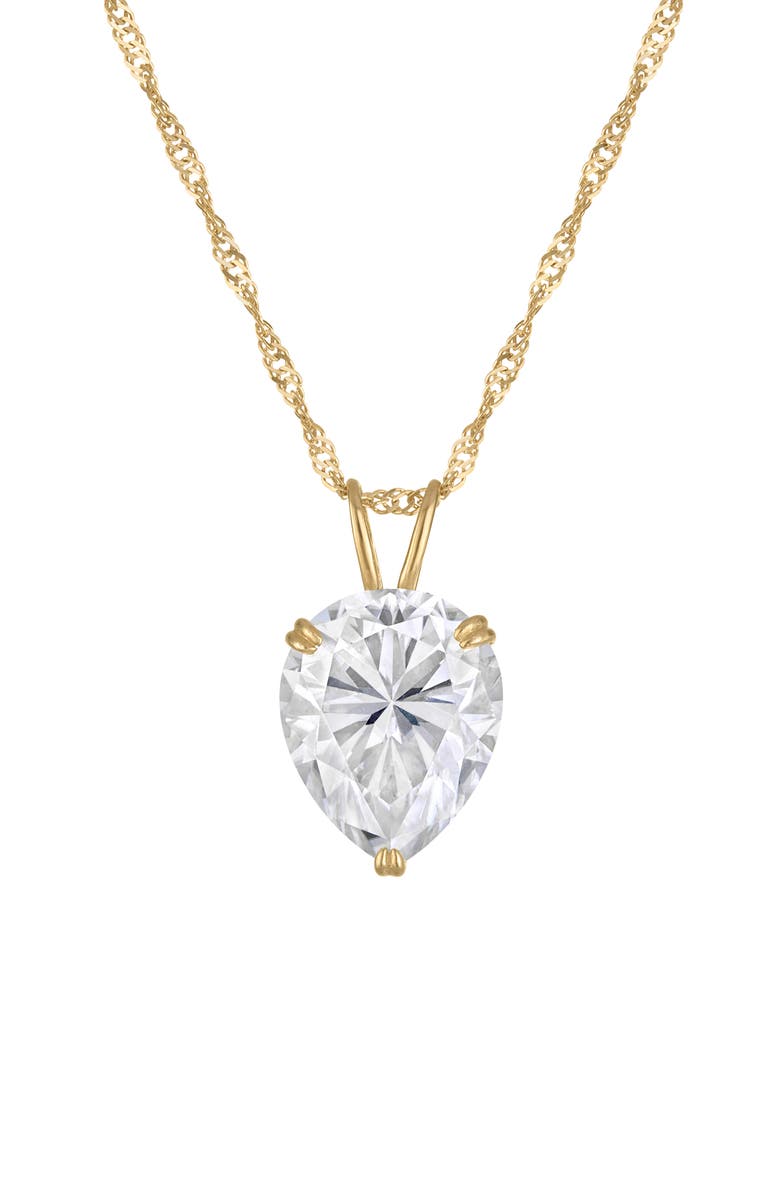 FZN 14k Gold Pear Moissanite Pendant Necklace, Main, color, Gold
