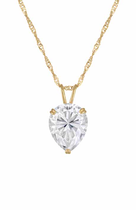 FZN 14k Gold Pear Moissanite Pendant Necklace