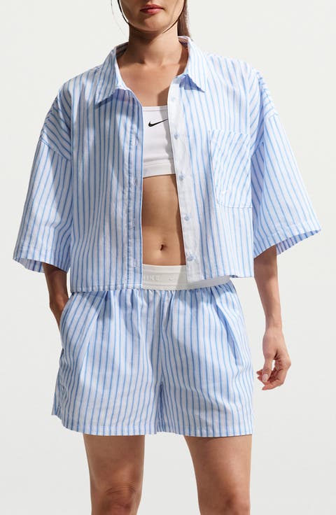 Striped Boxy Cropped Shirt