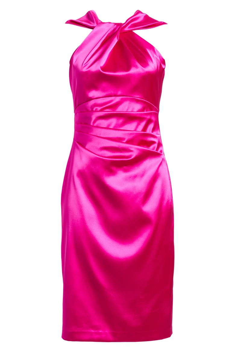 Twist Neck Satin Cocktail Dress, Alternate, color, FUCHSIA