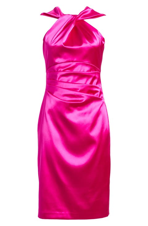 Twist Neck Satin Cocktail Dress