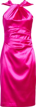 Eliza J Twist Neck Satin Cocktail Dress