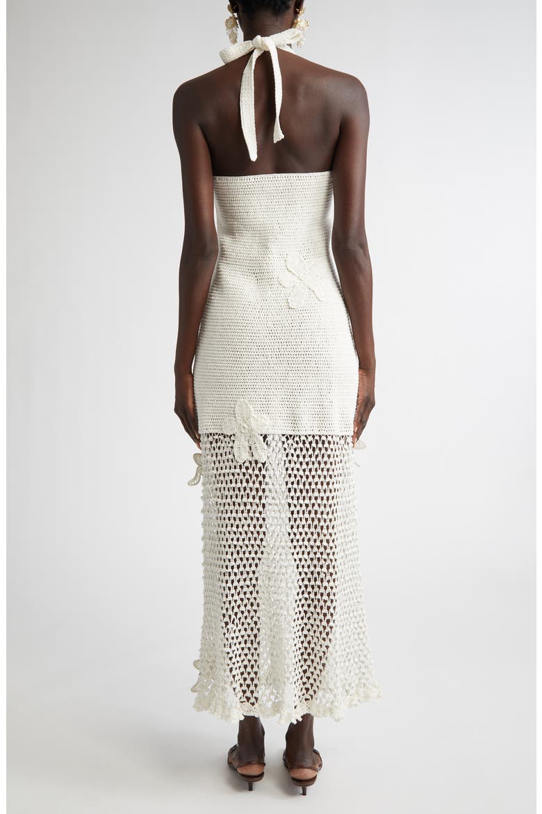 Orchid Motif Halter Neck Crochet Midi Dress, Alternate, color, IVORY