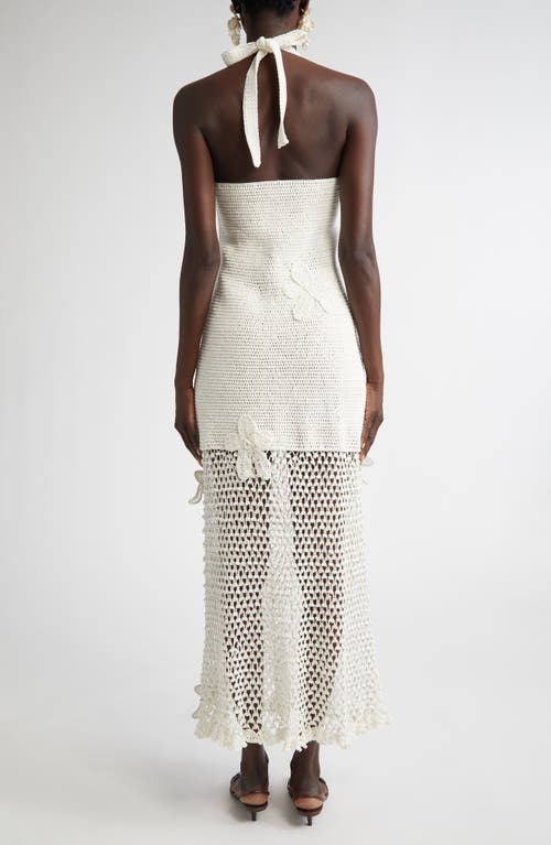 Shop Oscar De La Renta Orchid Motif Halter Neck Crochet Midi Dress In Ivory