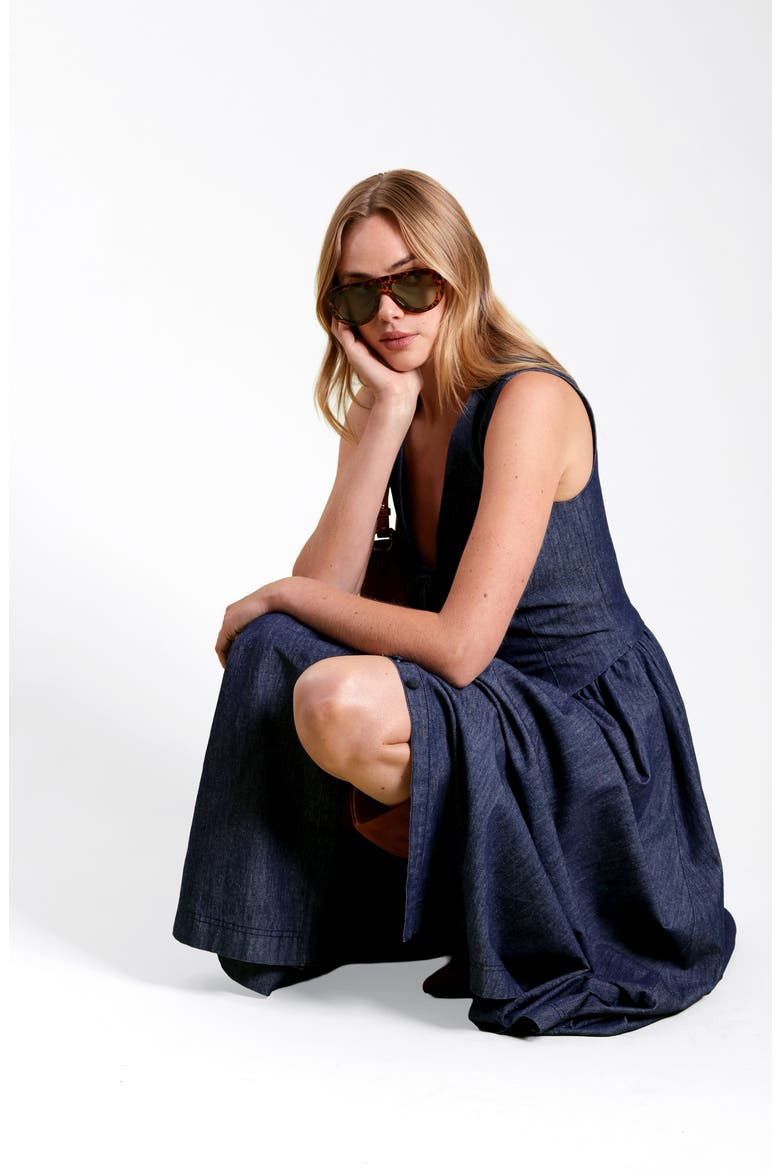 Denim Twofer Cotton Dress, Alternate, color, LEPI WASH