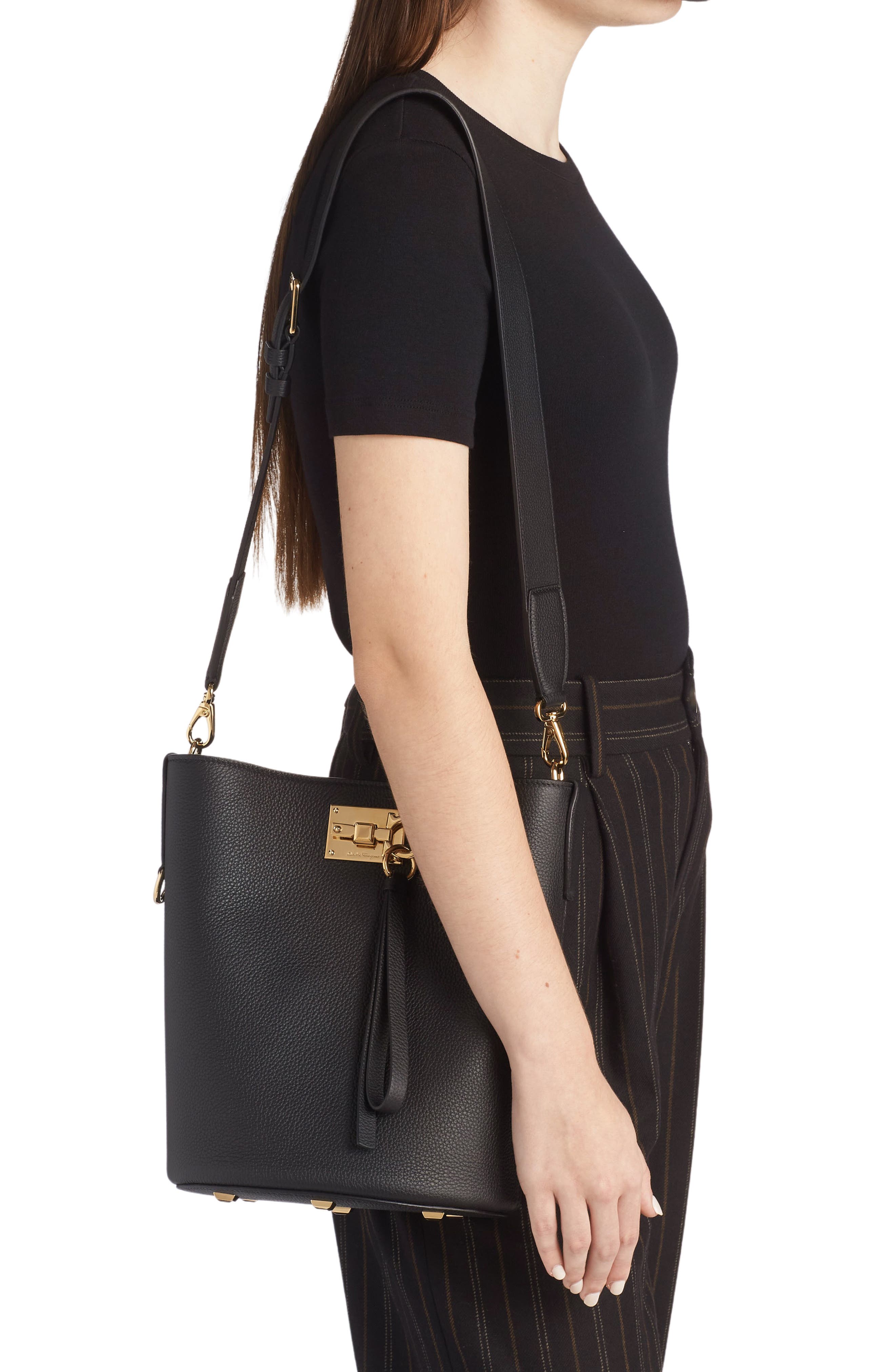 FERRAGAMO The Studio Soft Leather Bucket Bag, Alternate, color, 