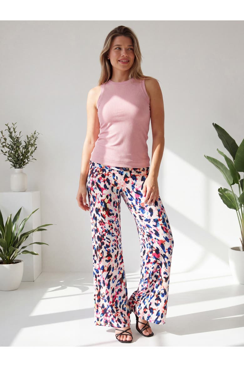 Womens Essential Cheetah Print Foldover Waist Wide Leg Pants, Alternate, color, White Multi