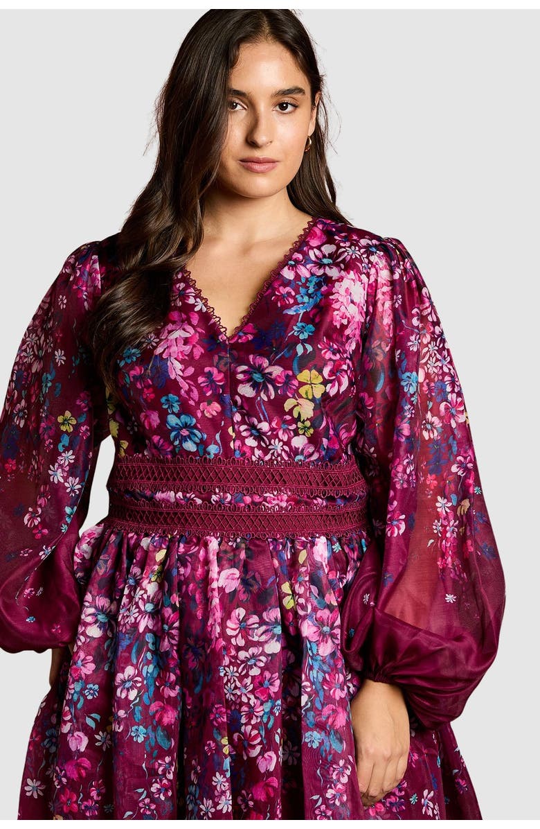 Coast Plus Floral Organza Midaxi Dress, Alternate, color, Plum