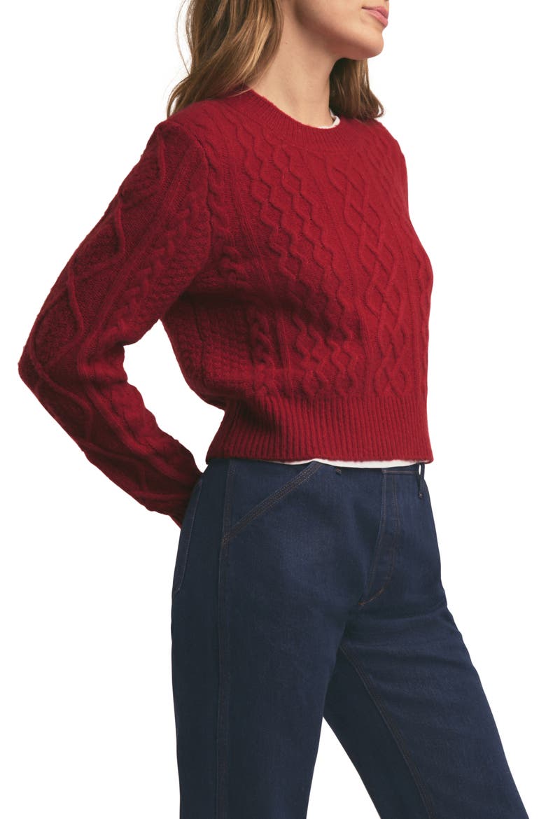 Wool & Cashmere Blend Cable Crewneck Sweater, Alternate, color, HAUTE ROUGE