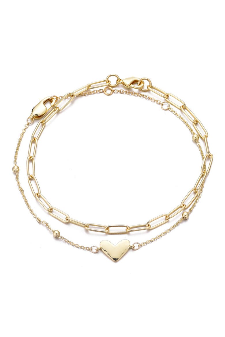 Heart Charm Set of 2 Chain Bracelets, Main, color, GOLD