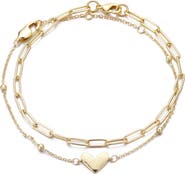 Adornia Heart Charm Set of 2 Chain Bracelets